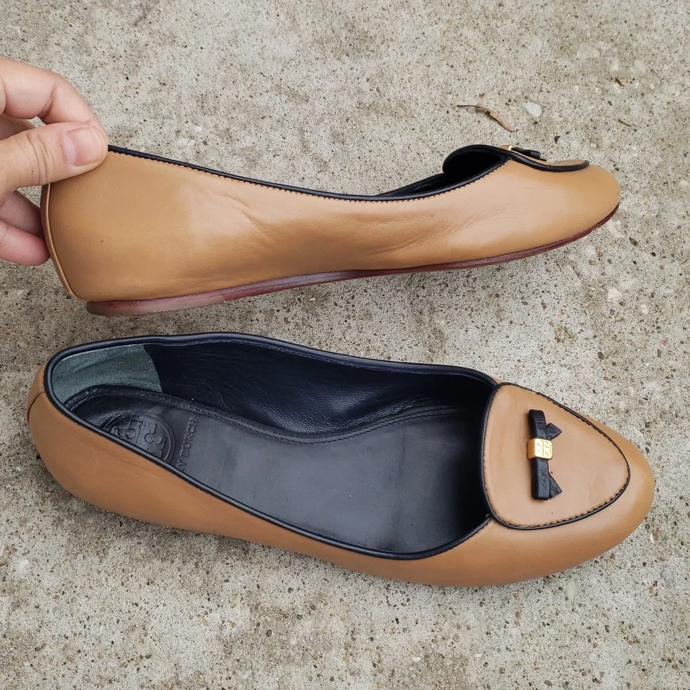 Tory Burch Dakota Maison Bow Leather Loafers Flats Size 8 Designer Neutral
